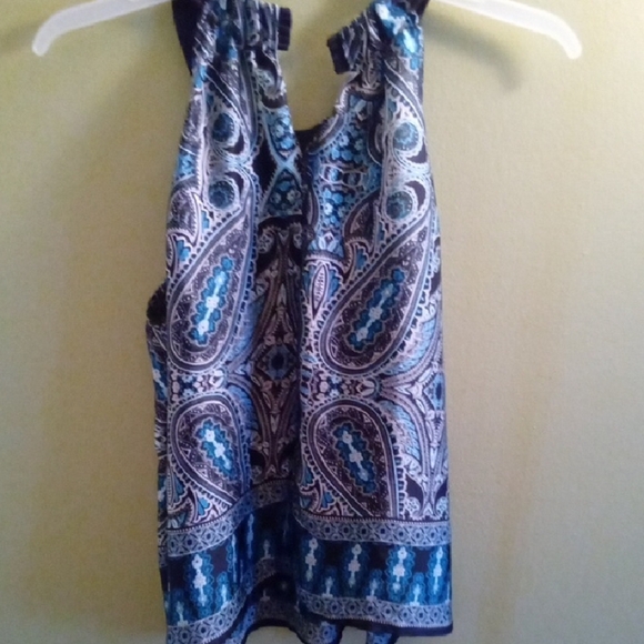 Womans 14 Ellen Tracy Blue Paisley Tank Top with Ruffled Neckline Lightweight - Picture 4 of 4